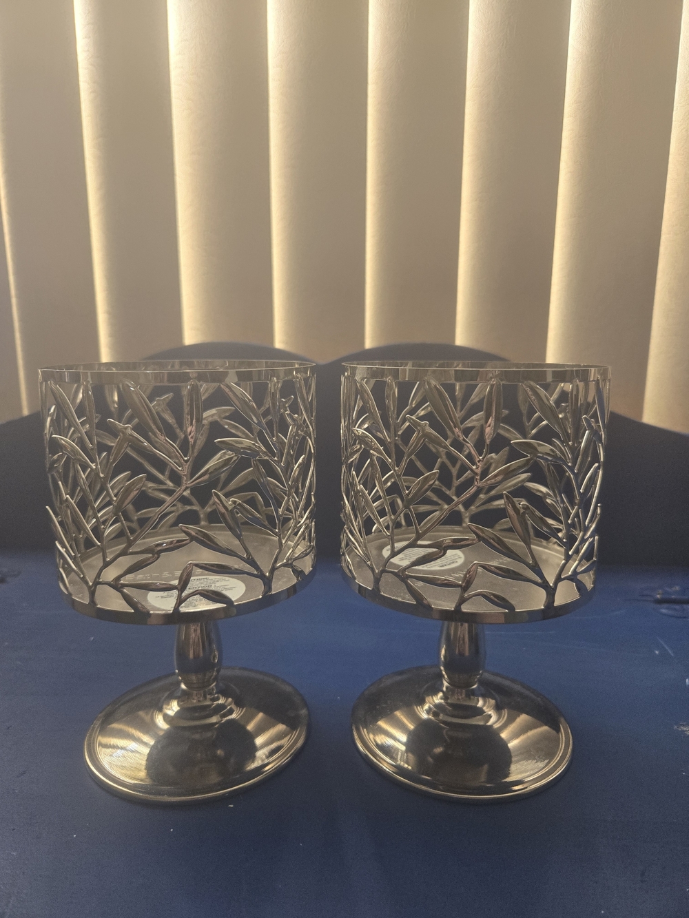 Decorative Silver Leaf Candle Holders - Pair